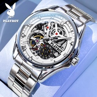 Playboy Jam Tangan Waterproof Original Mechanical  Hollow Out Steel Luminous Man. Watch Man Fashion 