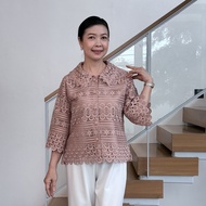 เสื้อลูกไม้คอตตอน ซับในลินิน ผู้ใหญ่ อก 38" 40" 42" 44" 46" 48" 50" อินกะออย In Ka Oil สีชมพูกลีบบัว