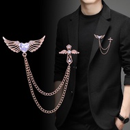 Angel Wings Hollow Heart Jewel Tassel Chain Cross Brooch Light Luxury Style Suit Pin