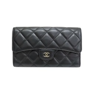 黑色 菱格紋 羊皮 Classic long wallet 銀扣 三折長夾 (無卡)【CHANEL 香奈兒】 AP0241