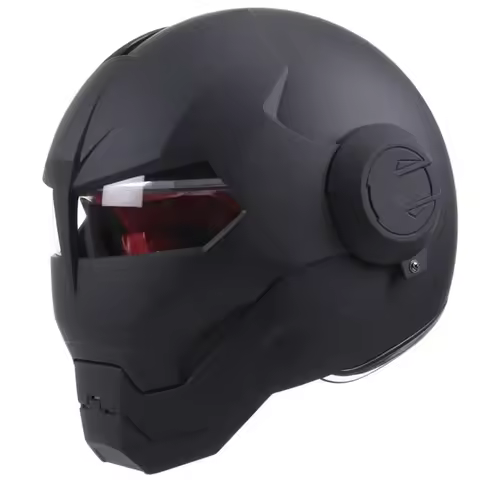 Iron Man Retro Motorcycle Full Helmet Bright Black Personality Cool Flip-up Helm for Men Capacete Mo