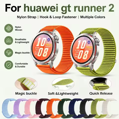 22MM Nylon Wristband Compatible with Huawei GT Runner 2 Lightweight Durable Magic Buckle Nylon Watch