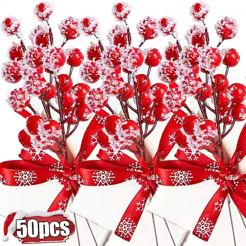 Wholesale Artificial Frost Berries Christmas Red Berry Branches Ornament DIY Wreath Fake Flowers New