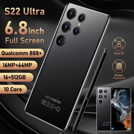 【original+READY】Original phone S22 Ultra S22Ultra 6.8 Inch HD full screen hp 16G RAM 512GB ROM 16MP 64MP cheap cellphone washing warehouse Android 12.0 Face Recognition Unlocked Mobile Phones Qualcomm 888+ 6800Mah