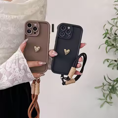 Strap Lanyard Heart Soft Phone Case For OPPO A3 A5 Pro A3X A40M A40 A60 A80 5G A12 A15 A16 A17 A18 A