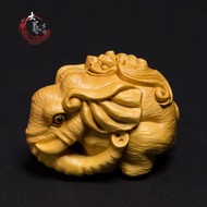 Box Boxwood Carving Elephant Creative Solid Wood Car Ornaments Carving Crafts Portable Play Wenwan H