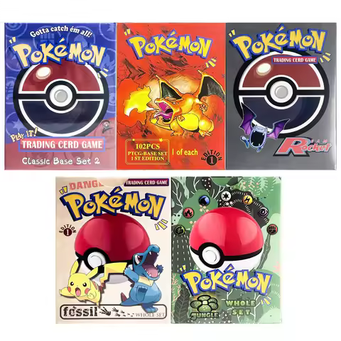 PKM Cards Proxy Whole Set Team Rocket/Jungle/Fossil/Base-1/Base-2 Basic Set PTCG Trading Game Cards