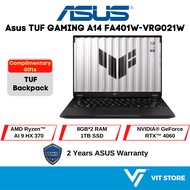 ASUS TUF GAMING A14 FA401W-VRG021W GREY AI R9-HX370 RTX4060 16GB DDR5 1TB NVMe SSD 14" 165Hz 2.5K W1