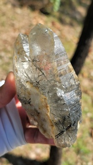 巴基斯坦黑髮晶黑碧璽骨幹水晶共生方解石#457g #PK0050