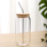 Transparent glass coke cans water cup beverage bottle with cap and straw juice beer cups