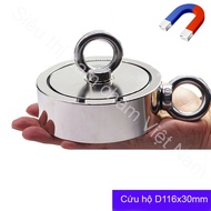 Multi-purpose rescue magnet with 2 hooks D116x30mm, super strong magnet attracts things underwater u