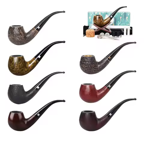 Briar Wood Smoke Pipe Curved Handle 9mm Carbon Filter Multi-color Optional Handmade Tobacco Pipe Wit