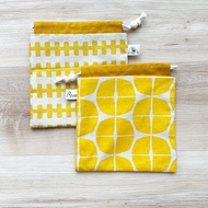 【River】束口收納袋/日本布料/復古黃大圓