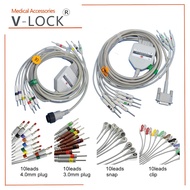 Ekg Ecg Cable One-Piece Electrocardiograph 10 Leads Wires Clip Snap Banana for Ekg Ecg Monitor Machi