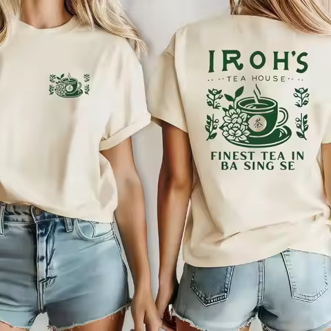 Women Iroh's Tea House Vintage Green Tea Cup Double Sided T Shirt Avatar Last Airbender Fan Art Cott