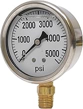 41 Series 2.5" 5000 PSI Pressure Gauge - Stainless Steel, 1/4" NPT Brass Bottom Mount, Glycerin Fill