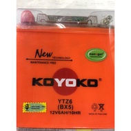BATTERY KOYOKO YTZ6 GEL G2 NANOGEL (12V6AH/10HR)120MM W 58MM 120MM H 1.8 KG NOUVO VARIO125 PCX125 CB