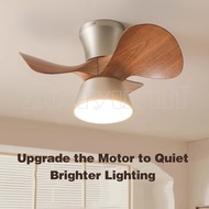 ZYff 22 Inch 32 Inch Small Ceiling Fan With Light Walnut Blade Electroplated Iron Fan Lamp For Home 
