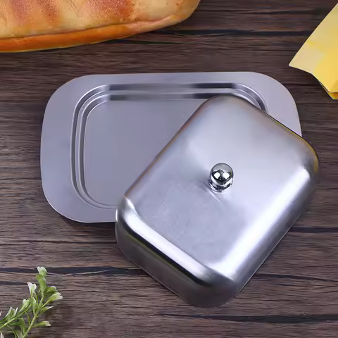 Stainless Steel Butter Dish With Lid Retro French Butter Box Storage Box Butter Tray Tableware Desse