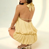ชุดดรีสสีเหลืองเนื้อเดียวกันกับ Bestie Party/Cocktail/กลับมาโรงเรียน/ปาร์ตีวันเกิด/ปาร์ตีชมรม/เดรสจั