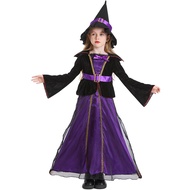 Halloween Witch Costume For Girls Purple Witch Dress With Hat Cloak For Kids Halloween Carnival Part