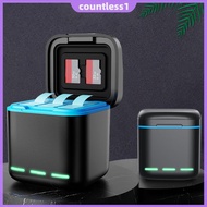 3-Channel Battery Charger with Type C Cable Storage Charging Box 2 SD Slot Batteries Storage Case fo