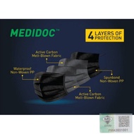 {KL Ready Stock} HEADLOOP MASK 4ply BFE <95% MEDIDOC FOR HIJAB WOMEN 4 LAYER - SAMURAI ALL BLACK 4PL