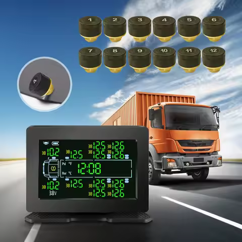 TPMS Truck Tire Press-ure Monitoring System w/ 8/12 Sensors Wireless TPMS Large Screen Tire Press-ur
