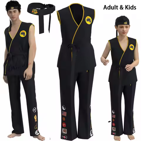 Adult Kids Cobra Kai Cosplay Costume Karate Uniform Anime Kids Children Tank Top Pants Outfit Hallow