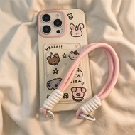 MERAH Animal Pink Strap Card Holder Casing iphone 17 Air Pro 16 15 Pro Max 11 13 Pro Max Ip13 15 14 