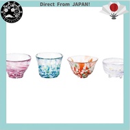 Adelia (ADERIA) Tsugaru Biidoro Four Seasons Cup Ochoko Gift Set with Special Wooden Box Made in Japan Sake Glass Cold Sake Ochoko Sake Cup Sake Glass Drinking Glass Stylish Gift Present Celebration Father's Day Mother's Day Respect for the Aged Sixtieth