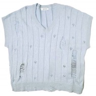 BODYSONG. 23SS 日本製造 BUBBLEGUM DAMAGE V 做舊超大V領針織背心 BS231301 均碼 藍色棉質毛衣上衣 [二手] [BODYSONG.]