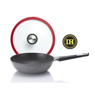 POTE 26cm 樸石鑄中式炒鑊連玻璃蓋 (適用於電磁爐)