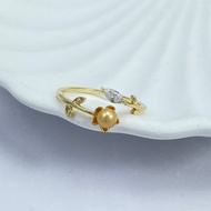 天然海水珍珠 南洋金珠 純銀 開口 戒指