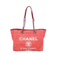 【二手】香奈兒 CHANEL 托特包 Deauville A67001RED帆布皮革 Deauville 鏈條托特包 MM 女士二手 B