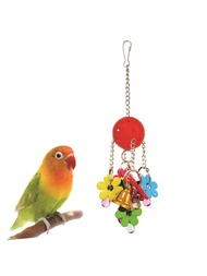 廠家直銷鳥玩具，孔洞球、太陽花、鈴鐺串連鸚鵡鳥玩具吊墜，彩色鍊條互動鳥玩具