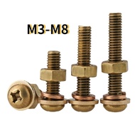 [XJK] Phillips Copper Screw Combination Brass Phillips Round Head Screw Nut Set Accessories M3 M4 M5 M6 M8
