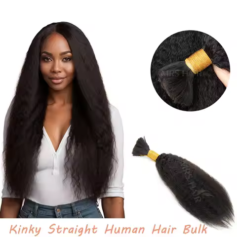 Kinky Straight Bulk Human Hair For Braiding Brazilian Yaki Hair Raw Material Remy 10-30inch Long Hai