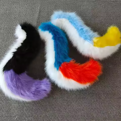Fluffy Plush Fox Tails Big Colorful Faux Fur Tail Fursuit Furry Wolf Tail Halloween Night Party Loli