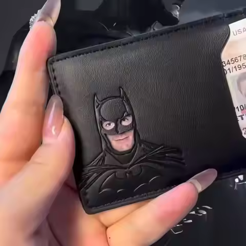Bat ID Wallet For Men Leather Slim Card Holder Case Cover With Cutout Superhero Face Eyes Mask Gift 