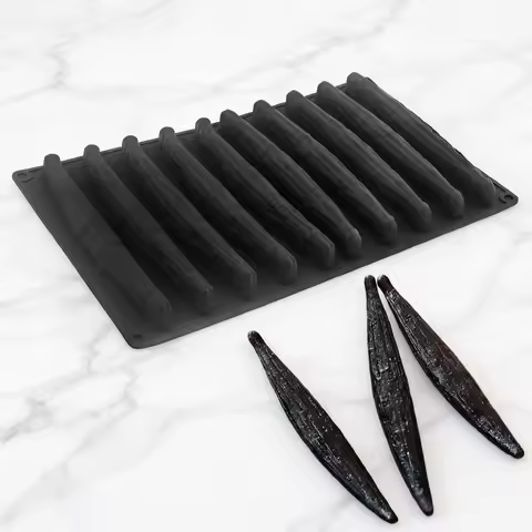 White or Black 10-Cell Vanilla Pod Design Silicone Chocolate Mould Kitchen Bakeware Dessert Tools Fo
