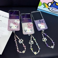 Samsung Folding Z Flip 7 6 5 4 3 KT Cat Head Pure Color Flashing Diamond Phone Case