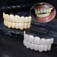 KIKIFA Hiphop Teeth Grillz, Removable Design Top & Bottom Set Teeth Grillz Set, Trendy Hollow Hip Ho