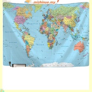 World Map Tapestry High-Definition Map Fabric Wall Hanging Decor Watercolor Map Letter Polyester Tab