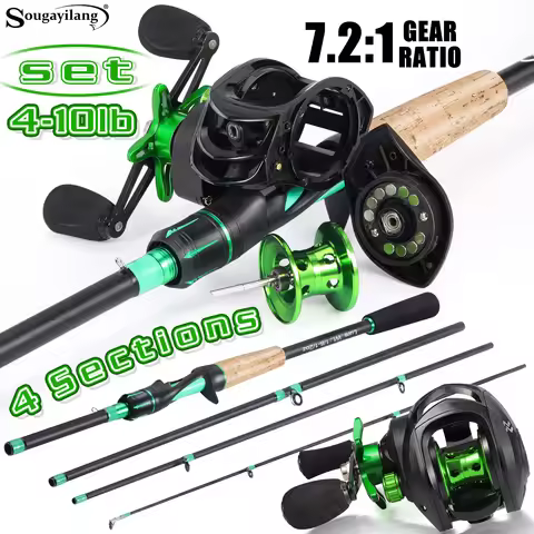 Sougayilang Baitcasting Fishing Combo 4 Sections Ultra Light Carbon Fiber Rod 7.2:1Gear Ratio Smooth