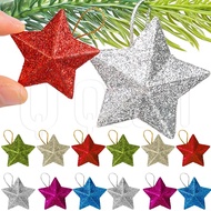 6/12Pcs Gold Powder Five-pointed Star Christmas Tree Decoration / DIY Xmas Night Hanging Mini Star P
