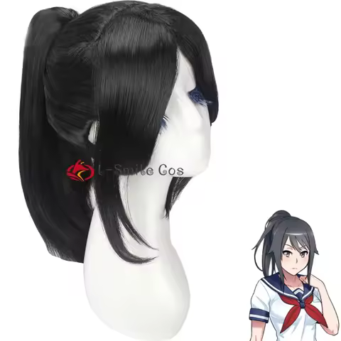 Game Yandere Simulator Ayano Aishi Cosplay Hair Black Synthetic Removable Ponytail Wig Wig Cap