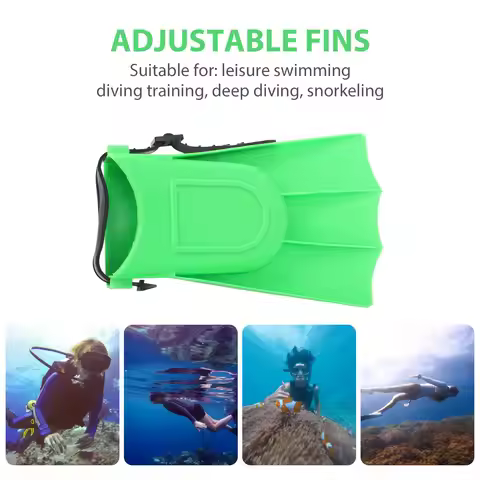 A08E-Kids Adults Adjustable Fins Swimming Diving Swimming Fins - Green, S: 25-30