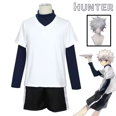 2026 In Stock Killua Zoldyck Cosplay Costume Hunter Hantaa Kirua Zaoldyeck T shirt Full Set Wig Hall