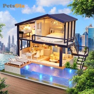 [PETSOLA] Dollhouse Kit Wooden Miniature Dollhouse for Furniture Apartment Adults